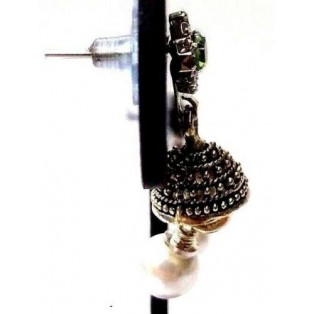 TINY Silver Oxidized Earrings Jhumka Jhumki Jewelry Bollywood Drop Dangle EA197